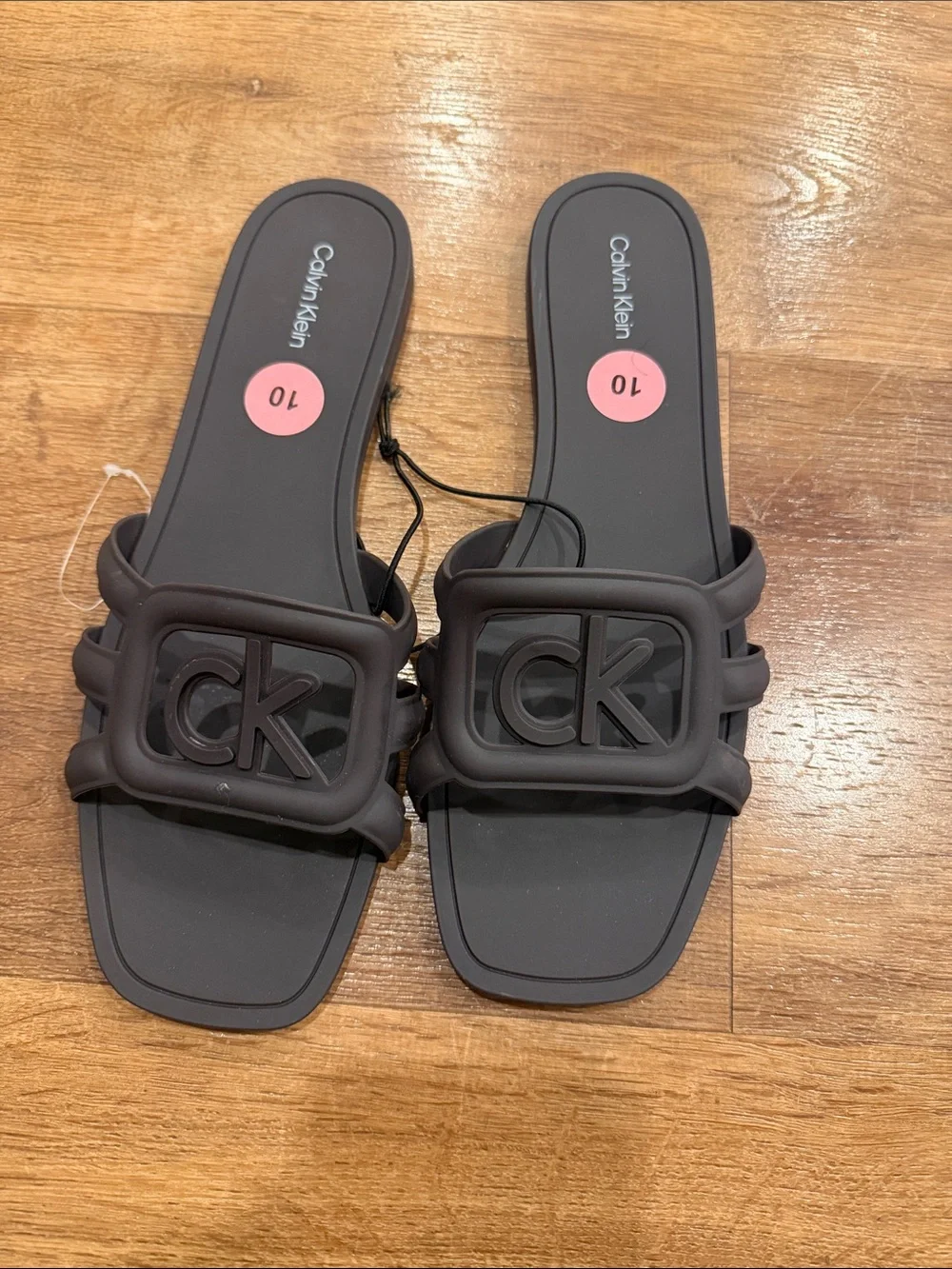 size 10M calvin Klein women’s Matte Black CK Logo Slide Sandals